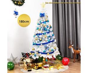 Giantex Sapin de Noël Artificiel Blanc 1,8M, 650 Branches, Aiguilles en PVC, Base en Métal avec Effet de Neige