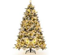 Giantex Sapin de Noël Artificiel de 215 cm Lumineux LED, Floqué avec 300 Lumières LED Vert