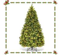 GIANTEX Sapin de Noël Artificiel Lumineux 2,25M- 540 LED Blanc Chaud- 1125 Branches et 71 Pommes de Pin,Support en Fer- Vert