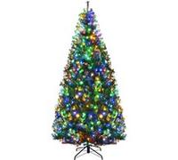 Giantex Sapin de noël artificiel lumineux 210 cm,led lumière 4 couleurs blanche chaude Vert