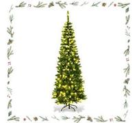 Giantex Sapin de noël artificiel lumineux mince, 350 led lumière blanche chaude Vert