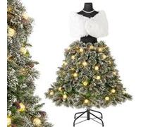 Giantex Sapin de Noël Artificiel Pré-éclairé 150 cm, Arbre de Noël Mannequin avec Jupe Vert
