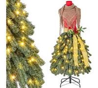 Giantex Sapin de Noël Artificiel Pré-éclairé de 150 cm, Arbre de Noël Mannequin avec Jupe Vert