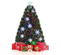 Giantex Sapin de Noël Lumineux, Hauteur 1,5M, Touffu avec 170 Branches,24 Ampoules LED, Étoile et Décoration Flocons de Neige