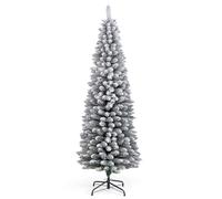 GIANTEX Sapin de Noël Neigé, Sapin de Noël Réaliste, Étroit et Haut, Forme en Pyramide, avec 460 Pointes de Branches Denses en PVC, Design Démontable, Base Métallique, pour Maison, Bureau (180 cm)