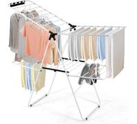 GIANTEX Séchoir/Étendoir à Linge Pliable à 2 Niveaux,Pinces Papillon Réglables,Cadre en Acier,pour Vêtements,Chaussures,Blanc
