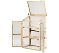 GIANTEX Serre en Bois de Sapin pour Jardin 3 Étagères, Mini Serre de Jardin pour Plantes avec Couvercle Incliné & Vitrages Transparents en Polycarbonate pour Balcon Terrasse Jardin 60x45x100 cm