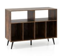 Giantex Support de Platine Vinyle Debout, Grand Plan de Travail, 6 Compartiments, Armoire à Disques Vinyles, Kit Anti-Basculement, pour Salon, Chambre (Marron, sans Station de Charge)