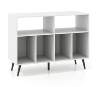 Giantex Support de Platine Vinyle Debout, Grand Plan de Travail, 6 Compartiments, Armoire à Disques Vinyles, Kit Anti-Basculement, pour Salon, Chambre (Blanc, sans Station de Charge)