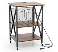 GIANTEX Support de Tourne-Disque avec 2 Prises (USB & Type-C), Table de Rangement pour 250 Disques Vinyles, Style Milieu du Siècle, roulettes Verrouillables, pour Chambre, Salon (Marron)