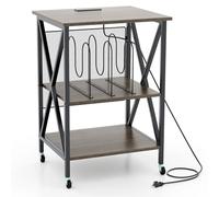 Giantex Support de Tourne-Disque avec 2 Prises (USB & Type-C), Table de Rangement pour 250 Disques Vinyles, Style Milieu du Siècle, roulettes Verrouillables, pour Chambre, Salon (Gris)