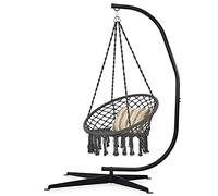 GIANTEX Support Fauteuil Suspendue Structure Métallique Robuste, pour Fauteuil Hamac Suspendu d'Intérieur et d'Extérieur/Balançoire Nid d'Oiseau, Charge de 150 kg, 111 x 84 x 207 cm, Noir