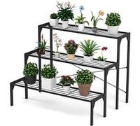 Giantex Support pour plantes en Métal à 3 Niveaux, Étagère de Jardin pour Plantes avec Coussinets Antidérapants, Étagère Échelle à Fleurs, 85 x 65 x 66 CM G