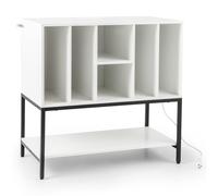 GIANTEX Support pour tourne-disque avec 6 compartiments et étagère ouverte, armoire pour disques vinyles avec station de charge, 80 x 45 x 79,5 cm, meuble de rangement pour salon, chambre (blanc)