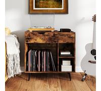 Giantex Support pour tourne-disque avec tiroir et compartiments ouverts, armoire pour disques vinyles avec station de charge, 80 x 40 x 79 cm, table d'appoint avec rangement pour salon, chambre