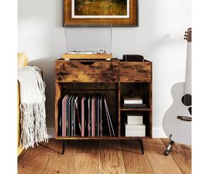 Giantex Support pour tourne-disque avec tiroir et compartiments ouverts, armoire pour disques vinyles avec station de charge, 80 x 40 x 79 cm, table d'appoint avec rangement pour salon, chambre