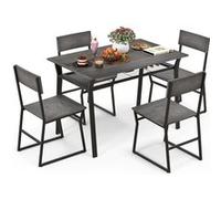 Giantex Table à Manger avec 4 Chaises, Cadre en Métal Noir, 110x70cm avec Étagère (Gris) Gris G
