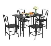 Giantex Table à Manger avec 4 Chaises, Cadre en Métal, Surface en Faux Marbre, Noir Noir G