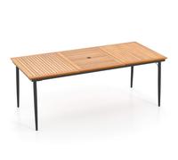GIANTEX Table à Manger de Jardin avec Trou pour Parasol Ø 5 cm, Table d’Extérieur Rectangulaire en Bois d'Acacia pour 8 Personnes, Pieds Métalliques, pour Terrasse, Patio, 200 x 90 x 75 cm