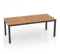 GIANTEX Table à Manger de Jardin avec Trou pour Parasol Ø 5 cm, Table d’Extérieur Rectangulaire en Bois d'Acacia pour 8 Personnes, Pieds Métalliques, pour Terrasse, Patio, 200 x 90 x 75 cm