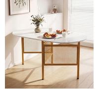 GIANTEX Table a Manger Pliante pour 6-8 Personnes, Table de Cuisine Ovale Rabattable avec Cadre en Métal, 150 x 80 x 76 cm, Blanc