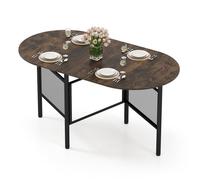 GIANTEX Table a Manger Pliante pour 6-8 Personnes, Table de Cuisine Ovale Rabattable avec Cadre en Métal, 150 x 80 x 76 cm, Brun