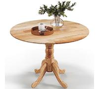 GIANTEX Table à Manger Rustique en Bois avec Plateau Rond et Pieds Incurvés, Table Ronde pour 4 Personnes, Cadre en Bois de Caoutchouc, pour Cuisine, Salle à Manger, Salon, 100 x 100 x 73 cm (Naturel)