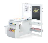GIANTEX Table avec Tabouret Enfant 3 en 1, 3+ Ans , Chevalet Double Face Réglable, Rouleau de Papier, Grand Rangement, Blanc+Gris
