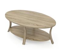Giantex Table Basse à 2 Niveaux, Table d’Appoint Ovale avec Pieds Incurvés, Surface du Grain du Bois, Patins Antidérapants, Rangement pour Salon, Bureau, Salle d’Attente (Chêne)