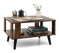 Giantex Table Basse à 2 Niveaux, Table d'Appoint Industriel 4 Jambes Patins Antidérapants pour Salon, Chambre, Bureau, 70 x 50 x 41 cm, Marron Rustique Marron G