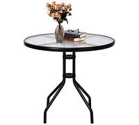 Giantex Table Basse de Jardin 70 CM, Table de Patio avec Plateau en Verre Trempé, Cadre en Métal Robuste avec Trou pour Parasol, Table d'Appoint Ronde pour Balcon, Patio, Bistro
