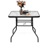 GIANTEX Table Basse de Jardin Carrée en Verre Trempé avec Trou de Parasol,Table d'Appoint Cadre en Fer, 80x80x72CM,Charge 80KG
