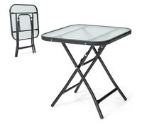 GIANTEX Table Basse de Jardin Pliable Plateau en Verre Trempé-Table d'Appoint Carrée-Structure en Métal- pour Extérieur/Intérieur