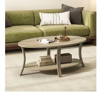 GIANTEX Table Basse Ovale à 2 Niveaux- Étagère de Rangement- Patins Antidérapants- Table d’Appoint- Bureau,Salon-111x60,5x47cm-Chêne