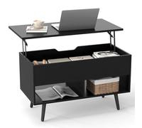 GIANTEX Table Basse Relevable, Table de Salon Basse avec 2 Compartiments Ouverts, Rangement Caché, Levage à Gaz, 4 Pieds Robuste, pour Salon, Bureau, Chambre (Noir)