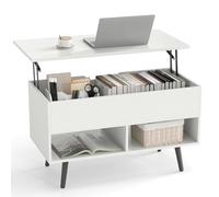GIANTEX Table Basse Relevable, Table de Salon Basse avec 2 Compartiments Ouverts, Rangement Caché, Levage à Gaz, 4 Pieds Robuste, pour Salon, Bureau, Chambre (Blanc)