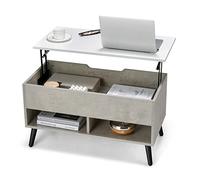 GIANTEX Table Basse Relevable, Table de Salon Basse avec 2 Compartiments Ouverts, Rangement Caché, Levage à Gaz, 4 Pieds Robuste, pour Salon, Bureau, Chambre (Gris)