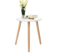 GIANTEX Table Basse Ronde en Bois, Bout de Canapé avec Pieds en Pin, Table d'appoint pour Chambre à Coucher, Salon, Balcon, Blanc