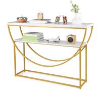 GIANTEX Table console à 2 niveaux, 120 x 30 x 80,5 cm, aspect imitation marbre et cadre en métal, table d'appoint étroite pour entrée, couloir et salon