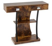 GIANTEX Table Console à 3 Niveau avec 2 Tiroirs, Console Meuble en Bois avec Anti-basculement, Cadre en Métal, Style Industrielle, Table Entrée pour Salon, Chambre, Entrée, Marron Rustique