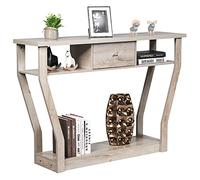 GIANTEX Table Console avec Tiroir et 3 Étagères, Table d'Entrée en MDF Anti-Bascule, Console avec Base Stable pour Salon, Chambre, Entrée, 120x30x81 CM (Gris)