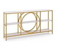 GIANTEX Table Console Industrielle à 3 Niveaux, Table d’Entrée Etroite avec Cadre en Métal, pour Salon, Couloir, 180x30x90cm, Marron
