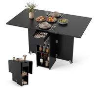 GIANTEX Table Cuisine Pliante avec 2 Roues, Table a Manger, 1 Tiroir et 2 Étagères Ouverte, Design Extensible, Peu Encombrant, pour Salle à Manger, Cuisine, Dimensions Plié 42 x 72 x 75 cm, Noir
