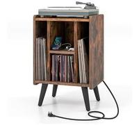 Giantex Table d’Appoint avec Station de Charge,2 Prises,1 USB Charge Rapide, Marron Marron G
