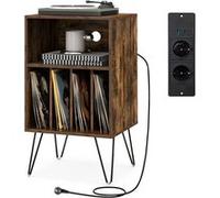 Giantex Table d’Appoint, Meuble Tourne-Disque Vinyle, 2 Prises, 1 USB,1 Type-C, Marron Marron G
