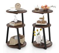 GIANTEX Table d'Appoint à 3 Niveaux 62 CM, Table de Chevet avec 3 Etagères en Bois, Table Basse Cadre en Métal avec Patins de Pied Réglables, Table d'Appoint Ronde Design Industrielle (2)