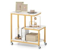 Giantex Table d'appoint avec roulettes, table de salon moderne en marbre doré, table basse à 3 niveaux, table à café, table à thé, cadre en métal, 59 x 30 x 61 cm, pour salon, chambre à coucher
