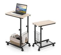 GIANTEX Table d'appoint en forme de C, table de canapé avec roulettes, table d'ordinateur portable, table de notebook réglable en hauteur, table basse mobile, table basse, table d'entretien, design