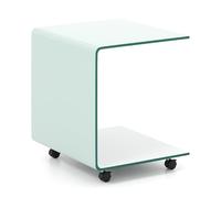 GIANTEX Table d'Appoint en Verre Trempé, Table Basse en Forme de C avec roulettes, Bout de Canapé Moderne, sans Assemblage, pour Salon, Chambre, 39,5 x 45 x 48 cm, Blanc