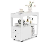 Giantex Table d'Appoint Étroite, Bout de Canape à roulettes Universelles, 2 Tiroirs et Étagères Ouvertes, Design Compact, Table de Chevet Moderne pour Salon, Chambre, Bureau, Blanc